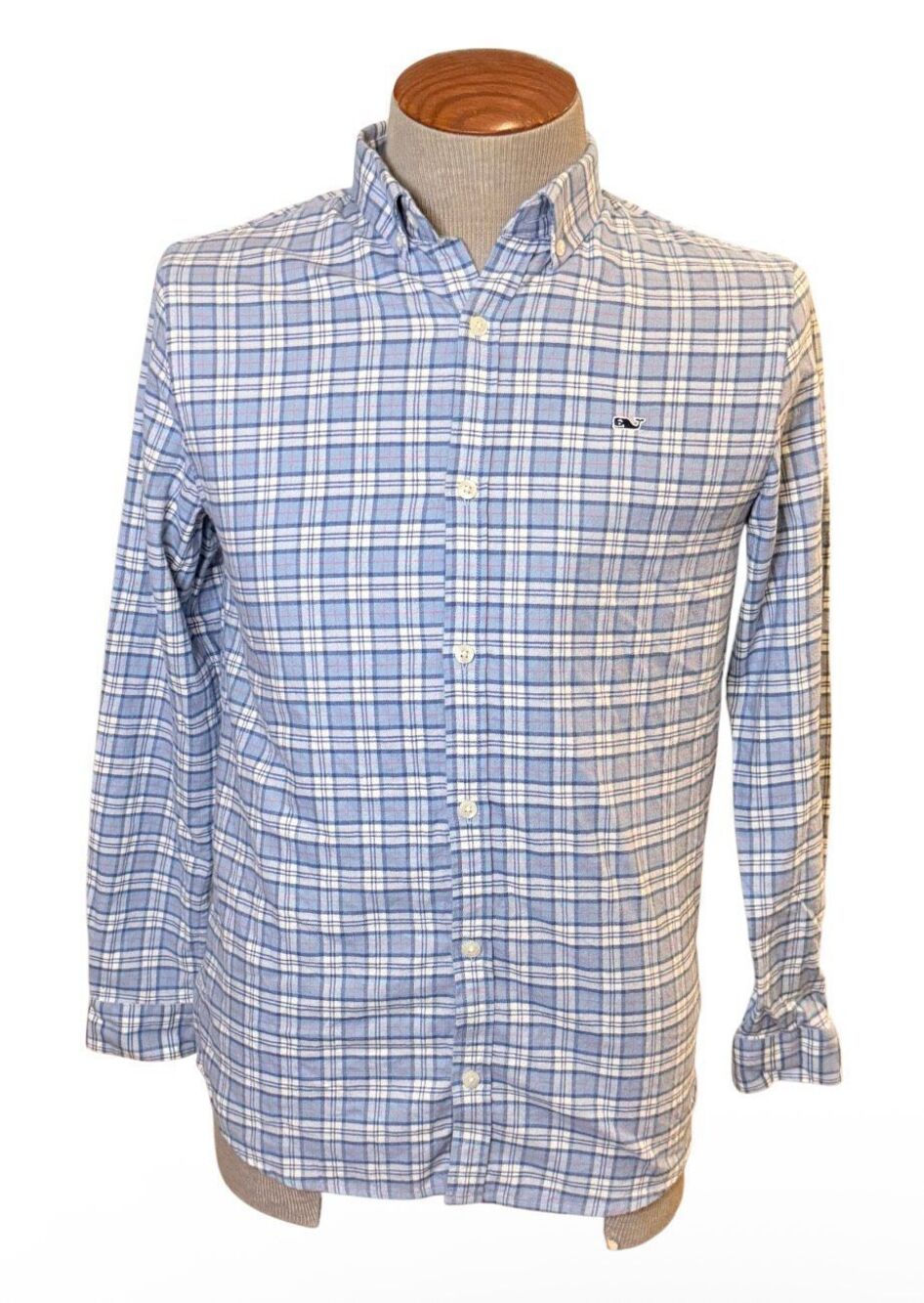 Vineyard Vines Boys Plaid Whale Button Down Shirt XL Blue & White Preppy Academi